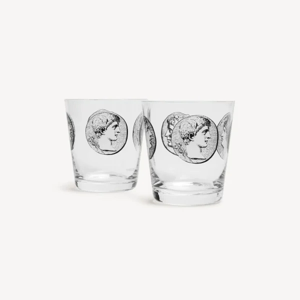 Fornasetti Set 2 Bicchieri Acqua Cammei^ Bicchieri E Sottobicchieri