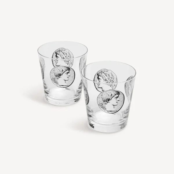 Fornasetti Set 2 Bicchieri Acqua Cammei^ Bicchieri E Sottobicchieri