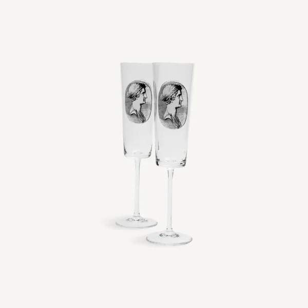 Fornasetti Set 2 Flauti Cammei^ Bicchieri E Sottobicchieri