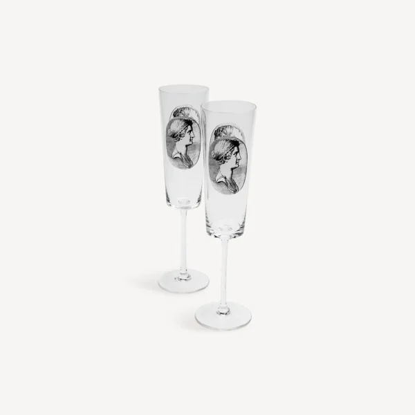 Fornasetti Set 2 Flauti Cammei^ Bicchieri E Sottobicchieri
